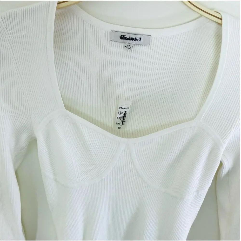 Madewell Wide Rib‎ Sweater Top NM615 Sweetheart Corset Antique Cream Sz XS NWT